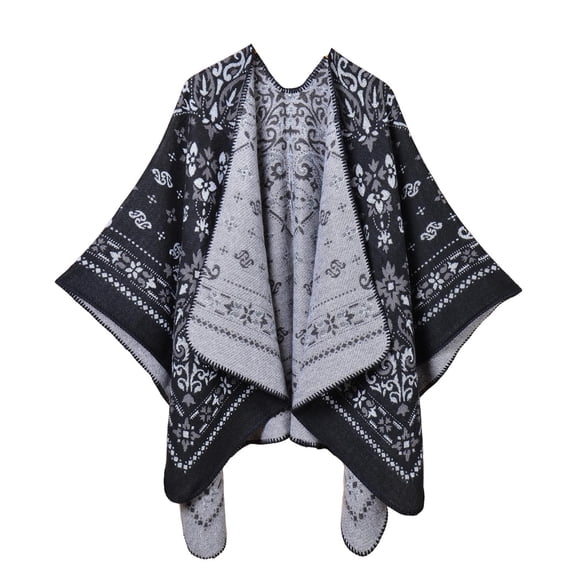 Gpaecead Women's Split Front Warm Cape - Thermal Shawl Blanket Wrap For Travel & Take Photo Black