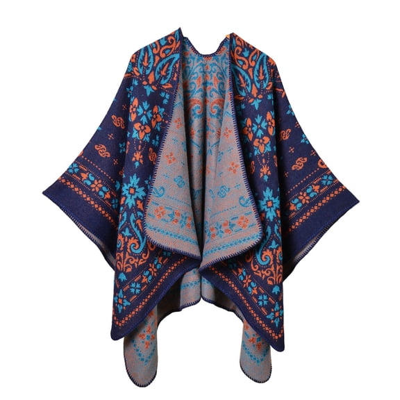 Gpaecead Women's Split Front Warm Cape - Thermal Shawl Blanket Wrap For Travel & Take Photo Navy