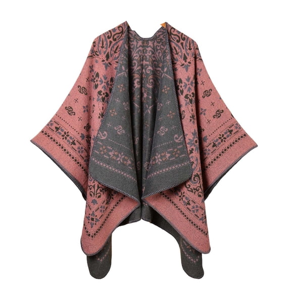 Gpaecead Women's Split Front Warm Cape - Thermal Shawl Blanket Wrap For Travel & Take Photo Pink