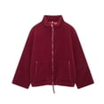 thumbnail image 1 of Gpaecead Women's Stand Collar Fleece Coat, Long Sleeve Solid Color Warm Outerwear Burgundy, 1 of 8