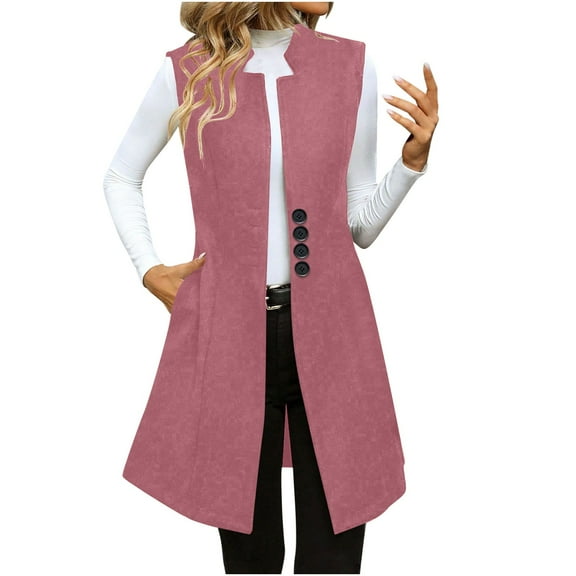 Gpaecead Women's Tailored Waistcoat Vest - Notch Lapel Button Front Sleeveless Blazer Pink