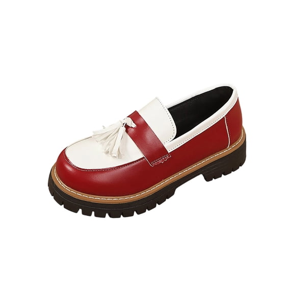 Gpaecead Women's Two Tone Platform Tassel Loafers Faux Leather Chunky Sole Slip On British Style Comfort Shoes For Work And Casual Red