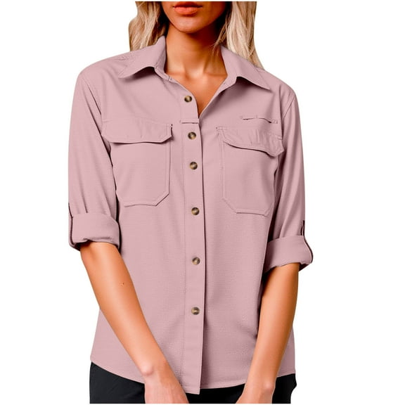 Gpaecead Women's Upf 50 Long Sleeve Sun Shirt, Quick Dry Fishing Hiking Outdoor Shirt Pink