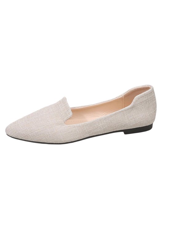 Women's V Cut Woven Flats Pointed Toe Slip On Low Heel Comfortable Shoes for Daily Casual Wear Beige