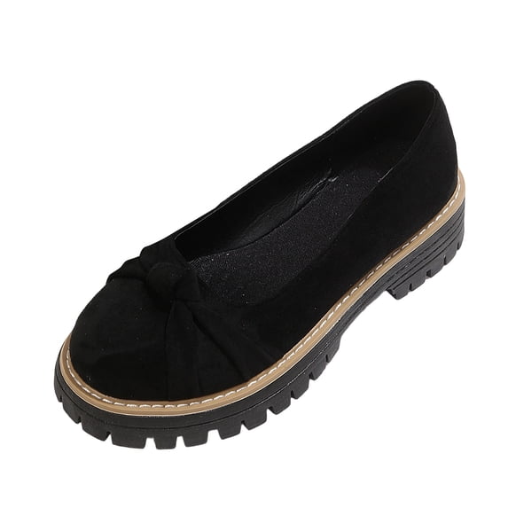 Gpaecead Women's Vintage Bow Platform Penny Loafers Round Toe Faux Suede Slip On Chunky Sole Comfort Dressy Shoes Black