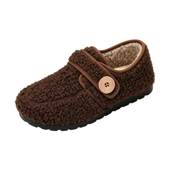 Loop Concert Gpaecead Women's Warm Fleece Flats Adjustable Hook And Loop House Shoes ...