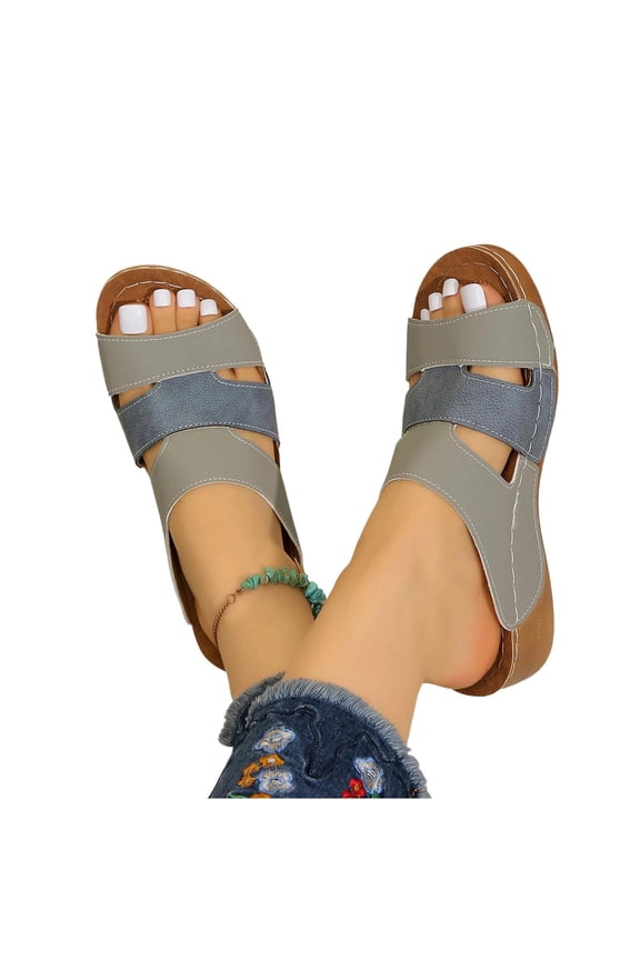Women's Wedge Slippers Peep Toe Cutout Strap Arch Support Comfort Slides With Low Heel For Summer, Sky Blue