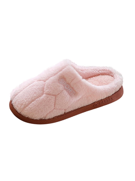 Women's Winter Plush Slippers Closed Toe Cozy Faux Fur Open Backthick Sole House Shoes with Non Slip Grip for Home B-Pink
