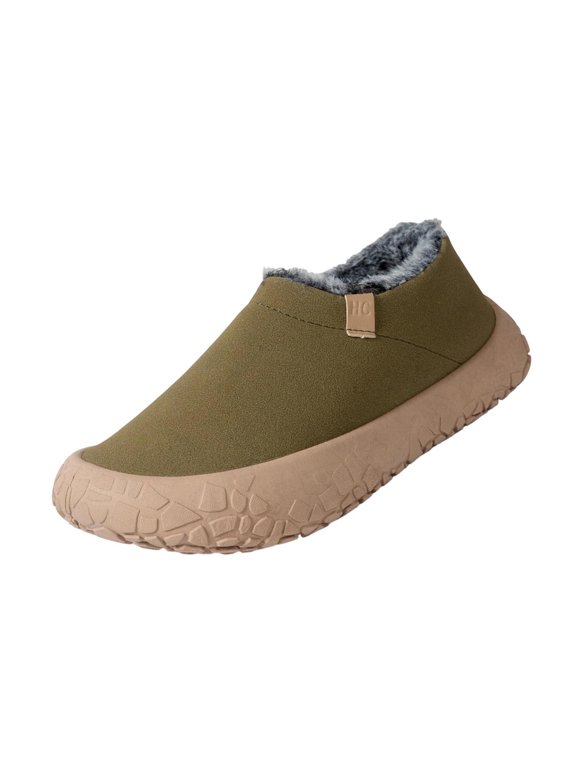 Women's Winter Warm Flats Faux Fur Lined Faux Suede Walk Shoes with Non Slip Sole for Indoor Outdoor Green