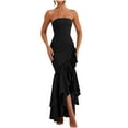 thumbnail image 1 of Gpaecead Womens Tube Strapless Maxi Dress Irregular Ruffles Hem Cocktail Dress Off Shoulder Tassel High Slit Evening Gown Black, 1 of 8