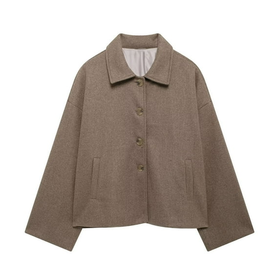 Gpaecead Womens Wool Blend Pea Coat Turn Down Collar Long Sleeve Single Breasted Outwear Winter Pea Coat Outwear Khaki