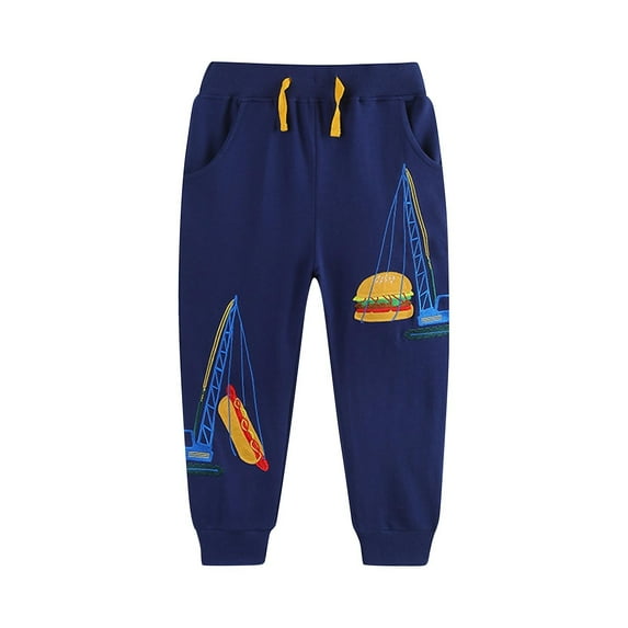 Gpaecead Young Kids Boys Tapered Workout Sweatpants Trendy Cute Dinosaur Printed Elastic Sports Joggers Pants 2-8 Years Dark Blue