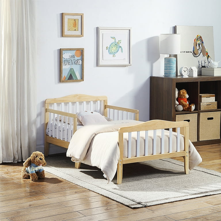 Gplesas Wooden Toddler Bed Slat Support Safety Platform Headboard Modern Children Beds With Fence Home Bedroom Wood Color