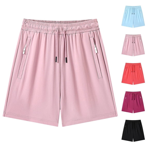 Gpoecd Cargo Shorts Women Summer Casual Waist Outdoor Beach Shorts with Zipper Pockets for Running and Travel Sweatpant Shorts Light Pink,XXL