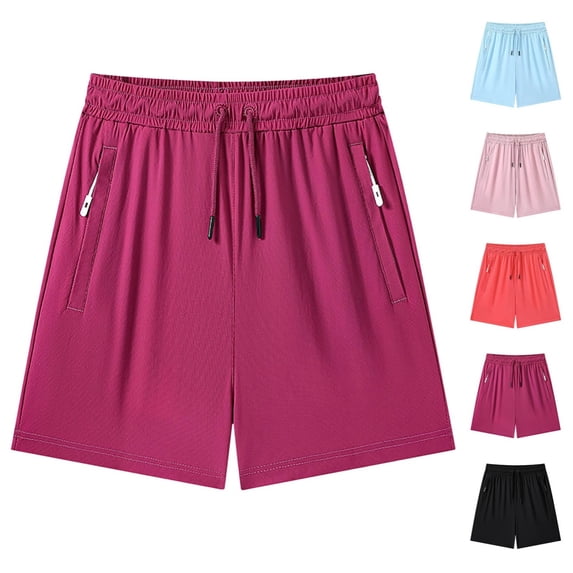 Gpoecd Cargo Shorts Women Summer Casual Waist Outdoor Beach Shorts with Zipper Pockets for Running and Travel Sweatpant Shorts Pink,XL