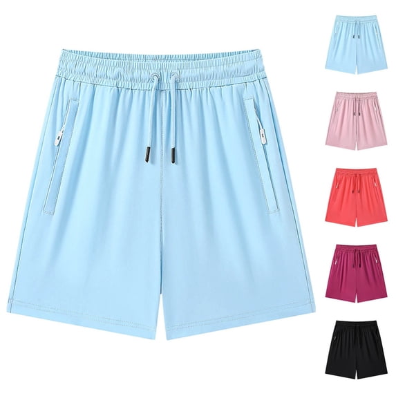 Gpoecd Cargo Shorts Women Summer Casual Waist Outdoor Beach Shorts with Zipper Pockets for Running and Travel Sweatpant Shorts Sky Blue,XXXL