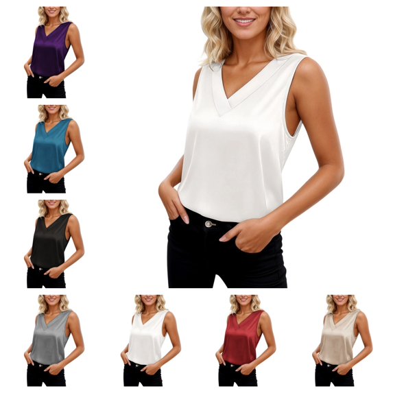 Gpoecd Casual Solid Color Sleeveless Tank Top Stretch Soft Breathable Summer Basic Shirt for Daily Wear Loose Tank Tops for Women 02_White,S