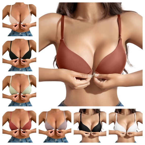 Gpoecd Front Close Bras for Women Comfortable Front Closure Bra with Letter Woven Design Removable Straps and Side Support for Home Wear Bra No Underwire 01_Coffee,80B