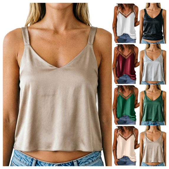 Gpoecd Silk Camisole Sleeveless Blouse Elegant Formal Casual V Neck Tank Top for Daily Wear and Outfits Camisole Tops for Women 03_Beige,XXL