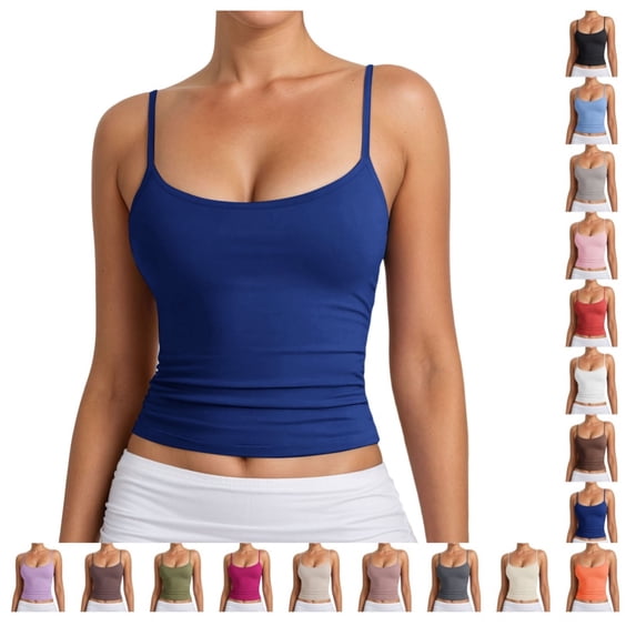 Gpoecd Spaghetti Strap Tank Top Adjustable Ribbed Knit Sleeveless for Casual Wear and Layering Camisoles for Women Blue_002,XXL