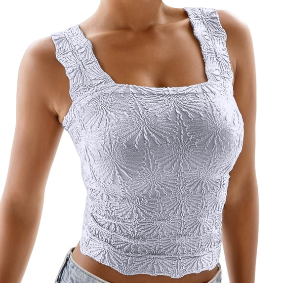 Gpoecd Square Neck Tank Top Ribbed Sleeveless Crop Top Summer Clothes for Women Womens Camisole Tank Tops Light Purple,L