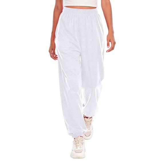 Gpoecd Straight Leg Sweatpants for Women Women'S High Waist Jogger Pants Athletic Track Pants with Pockets Adjustable Elastic Ankle Loose Fit for Yoga Running Casual Exercise Pants for Women White,L