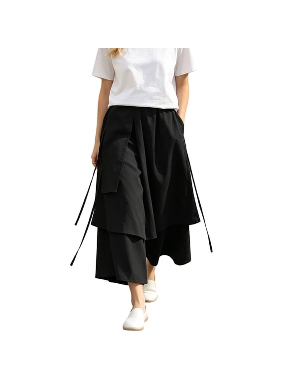 Summer Pants for Women 2026 Summer Casual Loose Fit Wide Leg Harem Cropped Palazzo In Soft Blend for Comfortable Daily Wear Trouser Jeans for Women Black,28