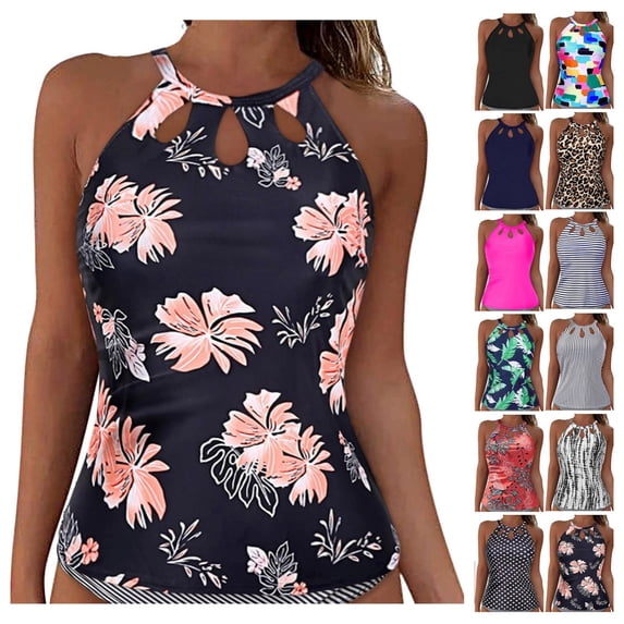 Gpoecd Tankini Tops Women Removable Pads Underwire Full Coverage Lace Up Tie Back Swim Crop Top Swimsuit Top 01_Pink,M