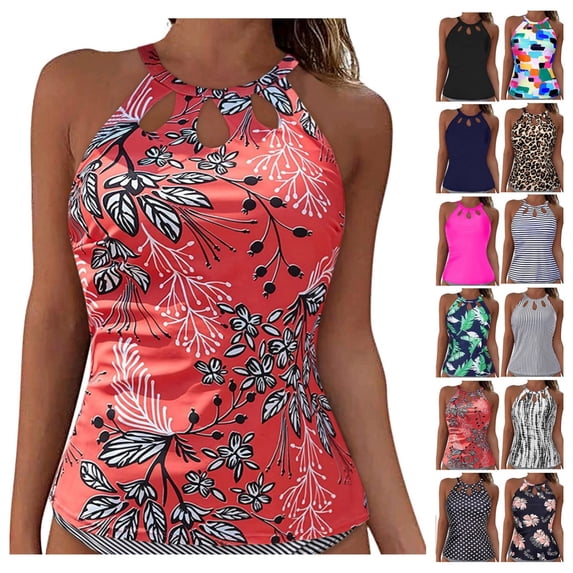 Gpoecd Tankini Tops Women Removable Pads Underwire Full Coverage Lace Up Tie Back Swim Crop Top Swimsuit Top 01_Red,XL