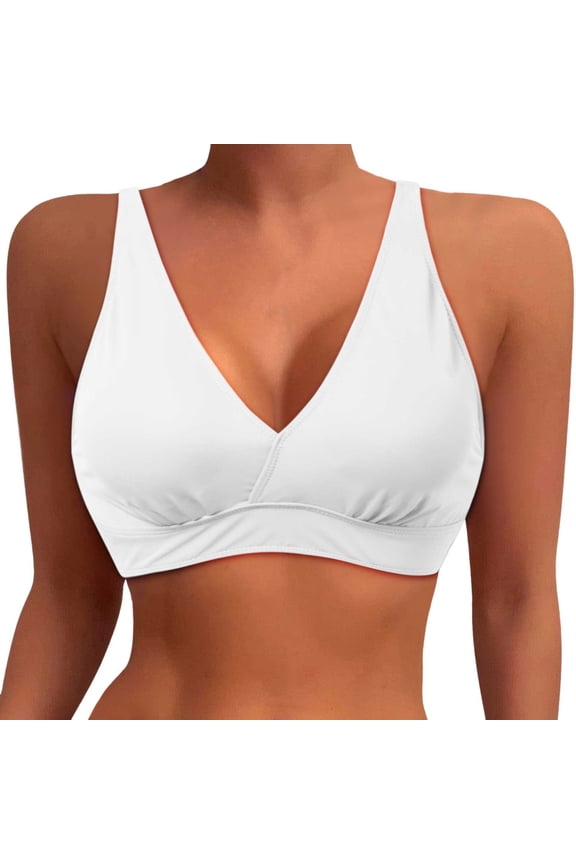 Tankini Tops for Women Large Bust Sport Bra Comfortable Breathable Full Coverage Swim Top No Bottom Swimsuit Top White,XL