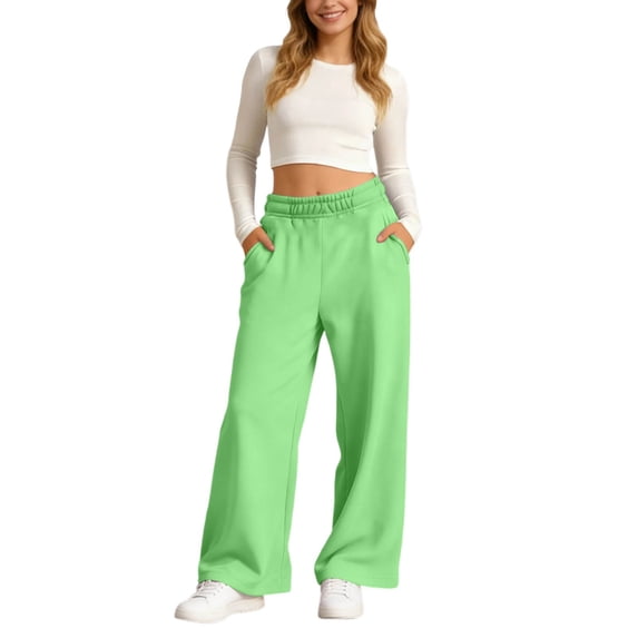 Gpoecd Women'S Sweatpants Casual Pants Elastic Waist Wide Leg Sweatpants with Pockets Comfortable Loose Fit Trousers No Workout Pants Women Green,S