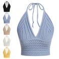 thumbnail image 1 of Gpoecd Womens Summer Tank Tops Summer V Neck Hollow Knit Camisole Sleeveless Beach Boho Casual Stretchy Camisoles for Women Blue,S, 1 of 4