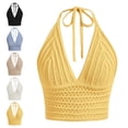 thumbnail image 1 of Gpoecd Womens Summer Tank Tops Summer V Neck Hollow Knit Camisole Sleeveless Beach Boho Casual Stretchy Camisoles for Women Yellow,S, 1 of 5
