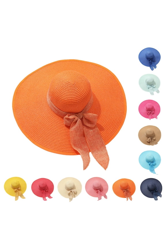 Womens Sun Hat Orange Wide Brim Beach Breathable Summer Lightweight Outdoor Casual Cap Hats for Women Orange,One Size