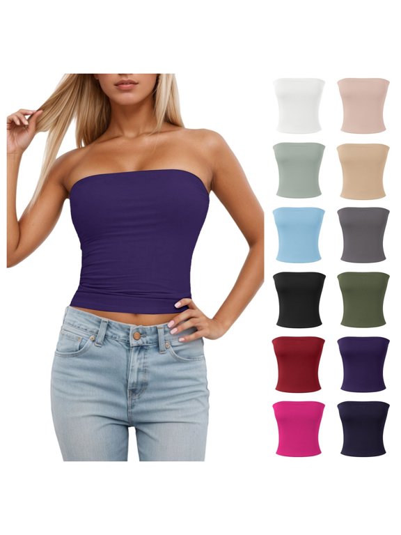 Womens Tube Top Sleeveless Stretchy Camisole Removable Padding Strapless Shirt For Layering And Outerwear No Wire Bras For Women Purple,S