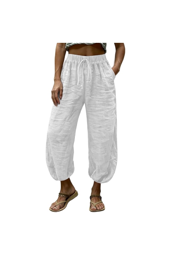 Womens Wide Leg Pants Effortless Wide High Waisted Flat Front Casual for Everyday Wear Womens Wide Leg Trousers White,S