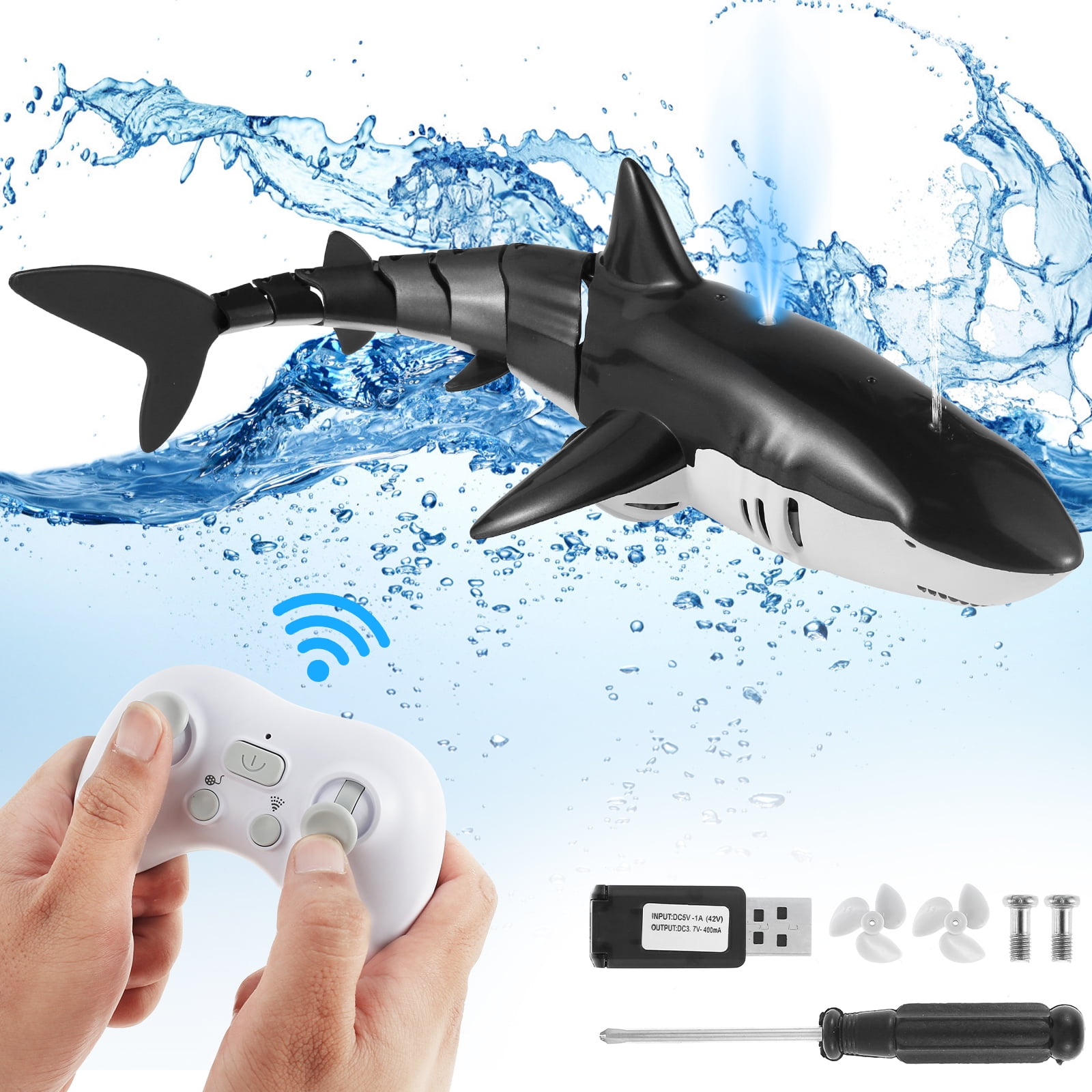Gpoty 15” Remote Control Shark Toy 2.4Ghz RC Shark Pool Toy 500mAh ...