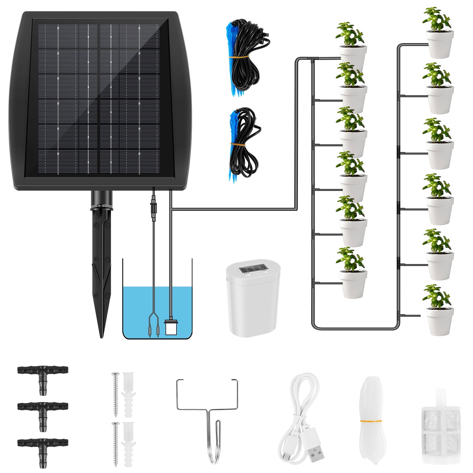 Gpoty 17Pcs Drip Irrigation Kit,Solar Irrigation Kit Solar Automatic Plant Watering Devices with
