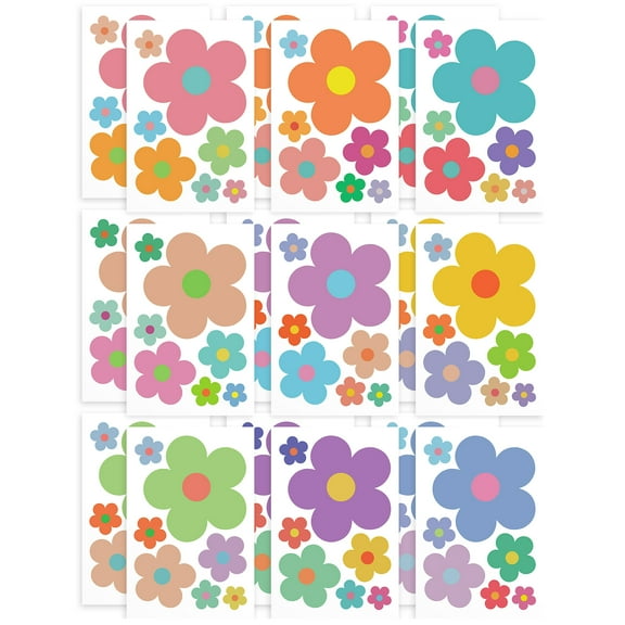 Gpoty 18 Sheets Flower Stickers Colorful Daisy Wall Decals Waterproof Flower Wall Stickers Peel and Stick Floral Wall Decals Flowers Wall Decor Stickers for Nursery Teen Girls Boy Kids Bedroom