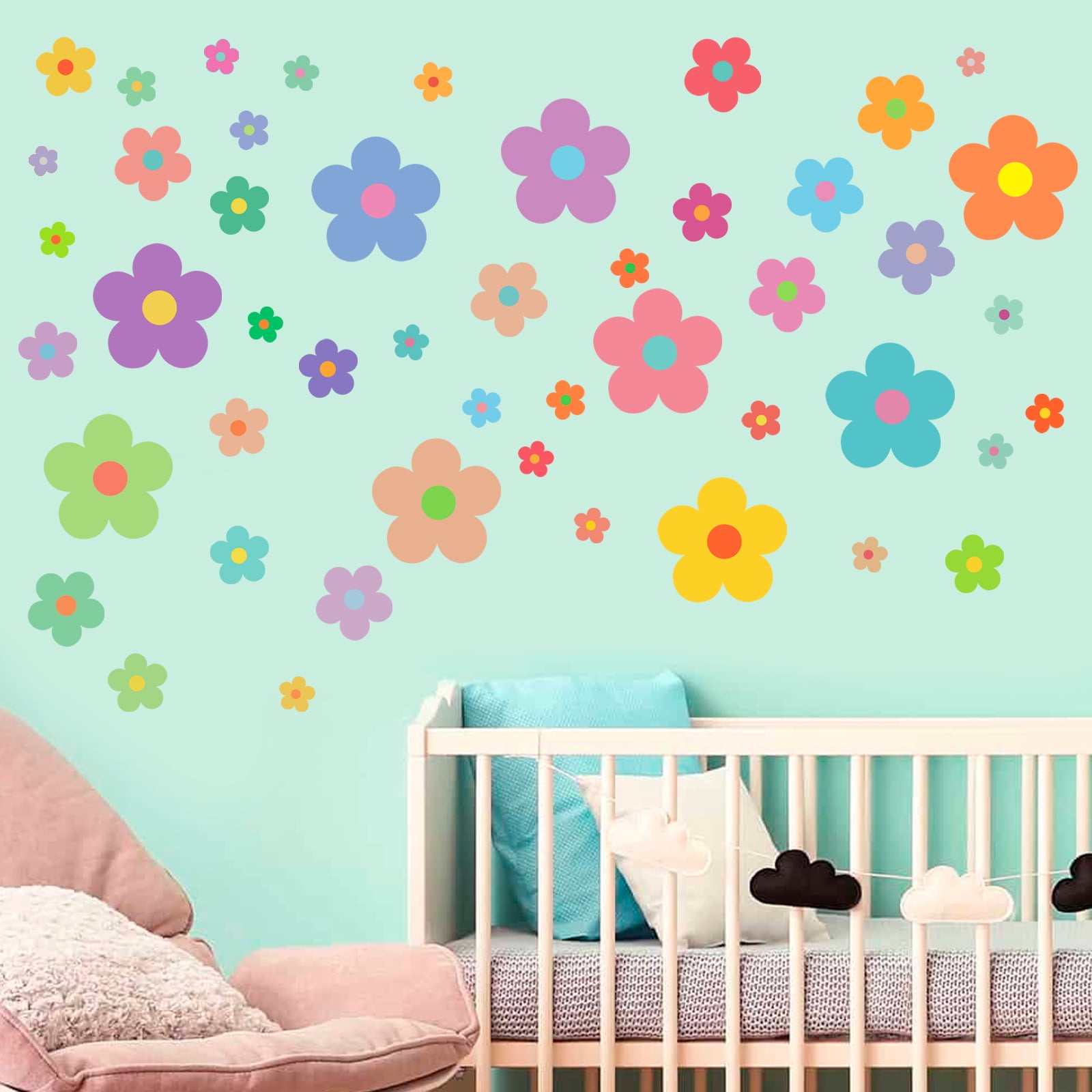 Gpoty 18 Sheets Flower Stickers Colorful Daisy Wall Decals Waterproof