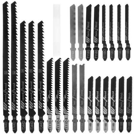 Gpoty 25pcs Jig Saw Blade Set High Carbon Steel Assorted Blades T-shank Fast Cut Down Jigsaw Blade Professional Jig Saw Cutter Accessories