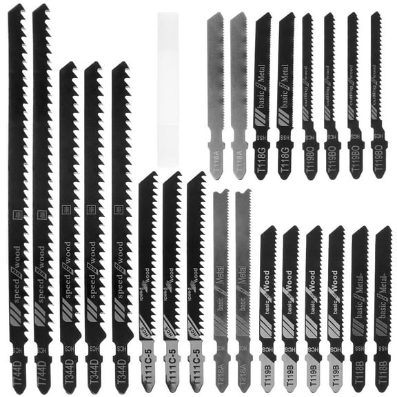 Gpoty 25pcs Jig Saw Blade Set High Carbon Steel Assorted Blades T-shank Fast Cut Down Jigsaw Blade Professional Jig Saw Cutter Accessories