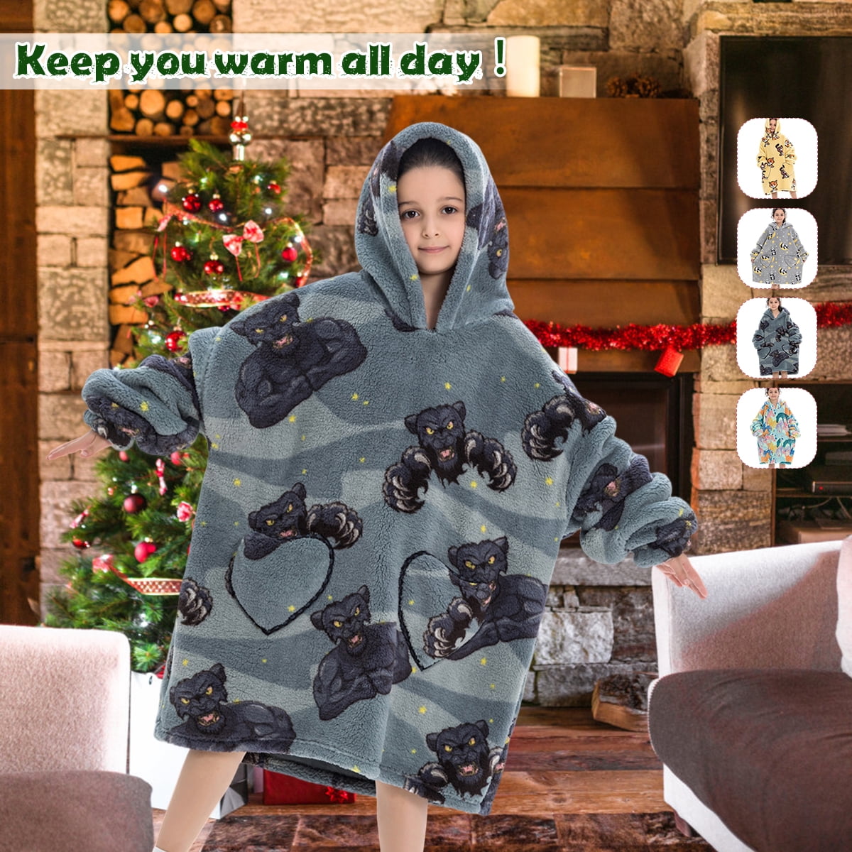 Gpoty 30in Blanket Hoodie for Teens Boys Girls,Oversized Blanket Sweatshirts  with Hood Pocket and Sleeves Wearable Hooded Blankets,Panda pattern -  Walmart.com