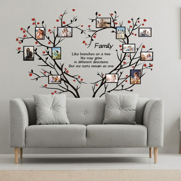 Family Tree Wall Decals DIY Adhesive Wall Stickers 3D Picture Frames Decor for Home Living Room