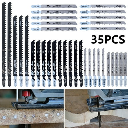 Gpoty 35 PCS Contractor Jigsaw Blades Set with Storage Case, Assorted T-Shank Jig Saw Blades for Wood, Plastic and Metal Cutting