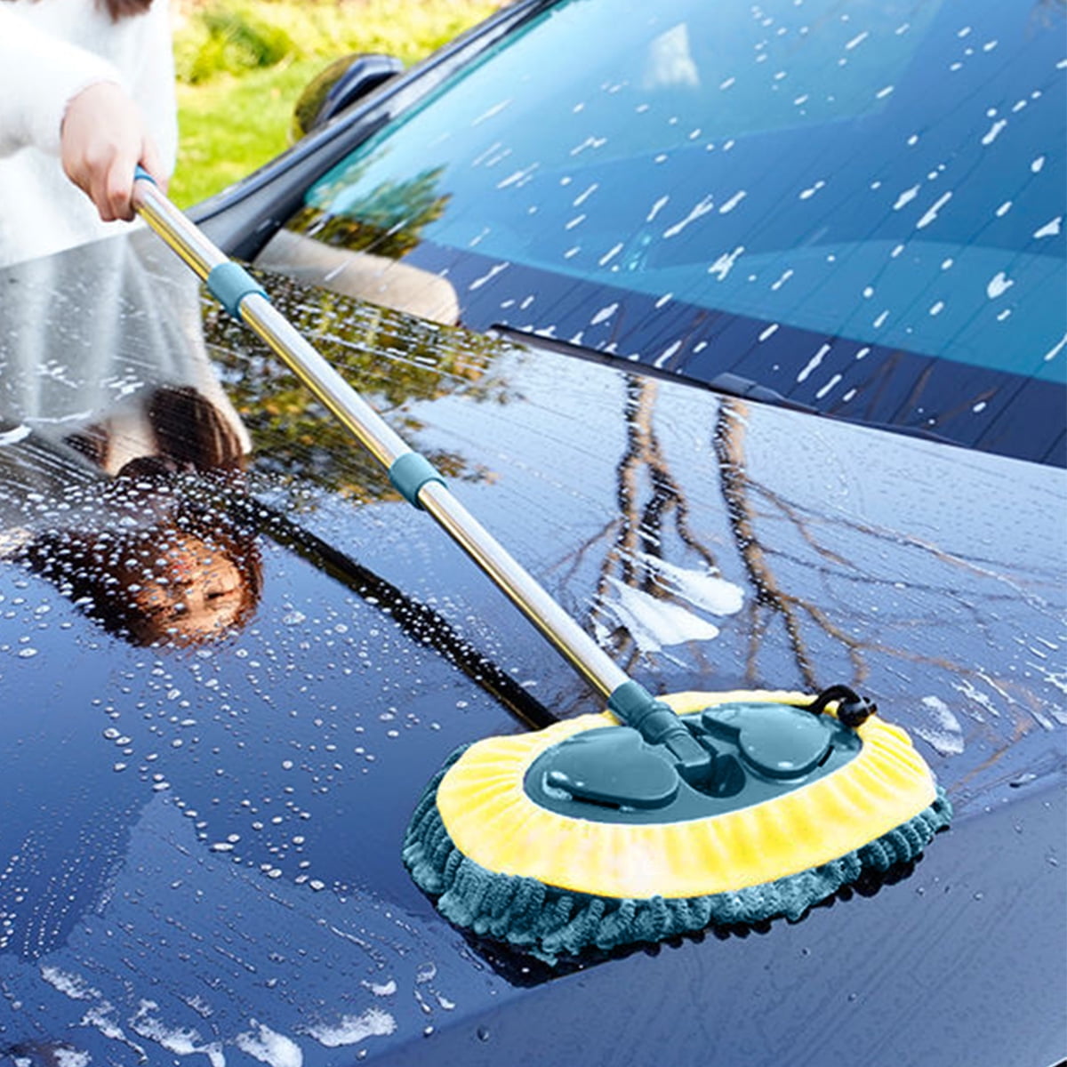Gpoty 47.6inch Wash Mop Kit for Car with 180°Swivel Head Car Wash Brush  Telescopic Car Cleaning Brush Strong Water Absorption Microfiber Car Wash  Tool
