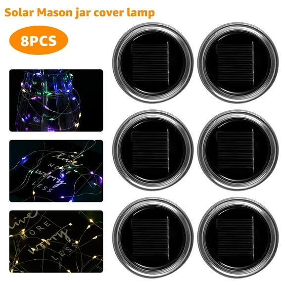 Gpoty 8Pcs Solar Jar String Lights,9.84ft 30LED Solar Mason Jar Lid Insert LED Mason Jar Solar Light,Waterproof Flexible Fairy Jar Lids String Lights Auto On/Off Anti-rust Solar Jar Lights（no jar）