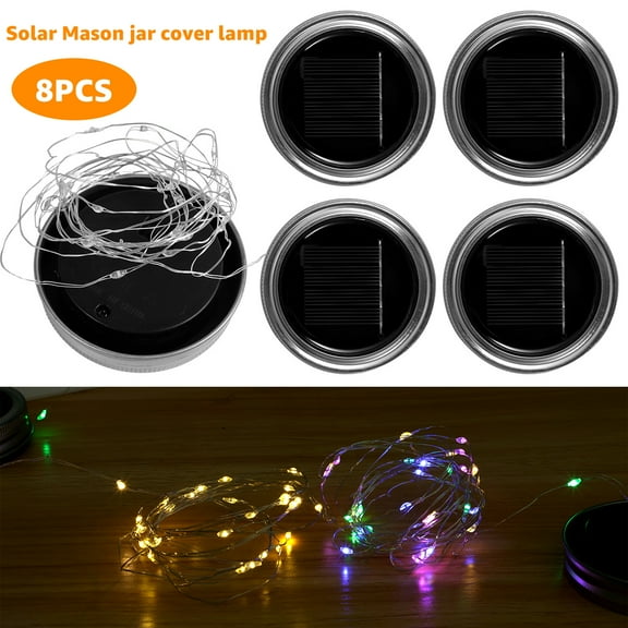 Gpoty 8Pcs Solar Jar String Lights,9.84ft 30LED Solar Mason Jar Lid Insert LED Mason Jar Solar Light,Waterproof Solar Jar String Lights Lid Flexible Fairy Jar Lids String Lights Auto On/Off(no jar)
