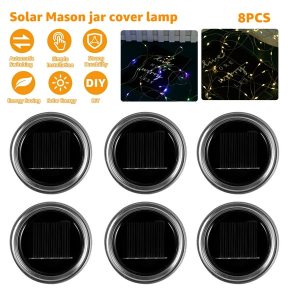 Gpoty 8Pcs Solar Jar String Lights,9.84ft 30LED Solar Mason Jar Lid Insert LED Mason Jar Solar Light for Glass Mason（no jar）