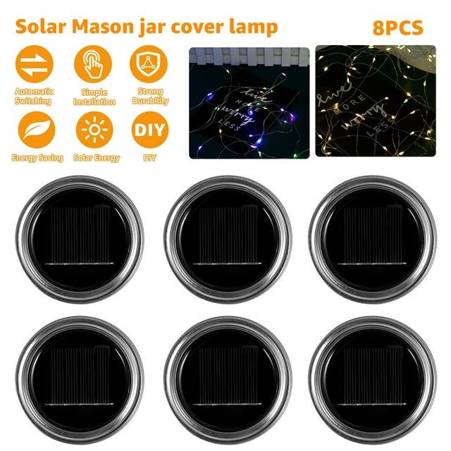 Gpoty 8Pcs Solar Jar String Lights,9.84ft 30LED Solar Mason Jar Lid